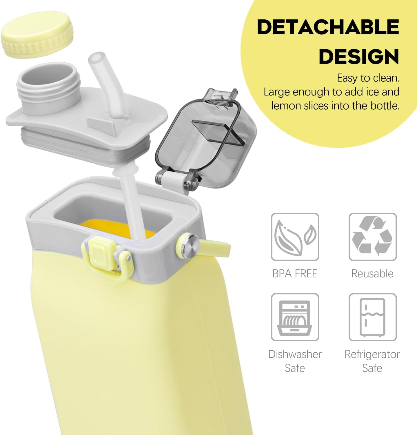 Collapsible Water Bottles, 20oz Silicone Reusable Water Bottle with Straw and Strap, Leakproof Foldable Sports Water Bottle for Travel Camping Running Hiking Gym, BPA Free - Image 3