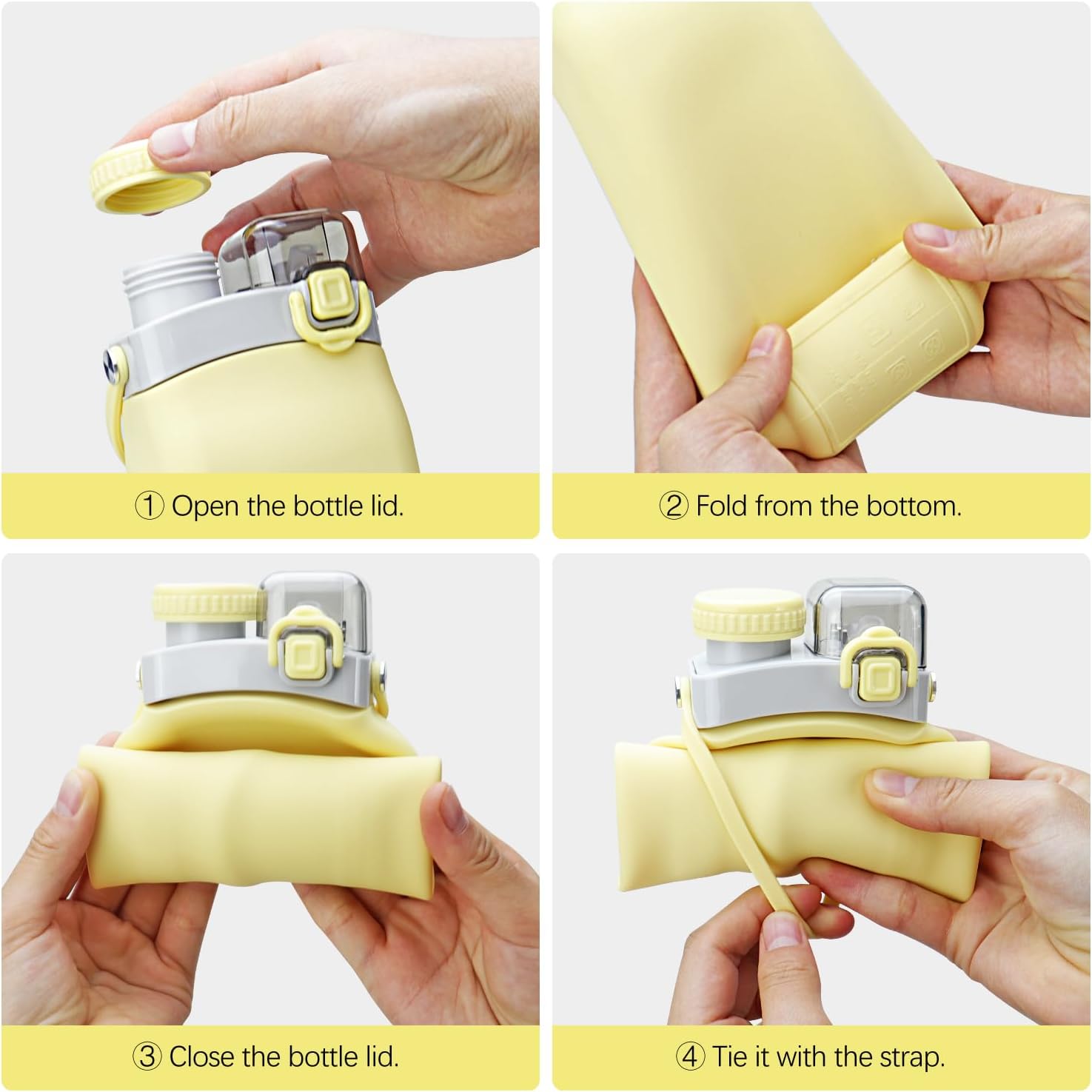 Collapsible Water Bottles, 20oz Silicone Reusable Water Bottle with Straw and Strap, Leakproof Foldable Sports Water Bottle for Travel Camping Running Hiking Gym, BPA Free - Image 5