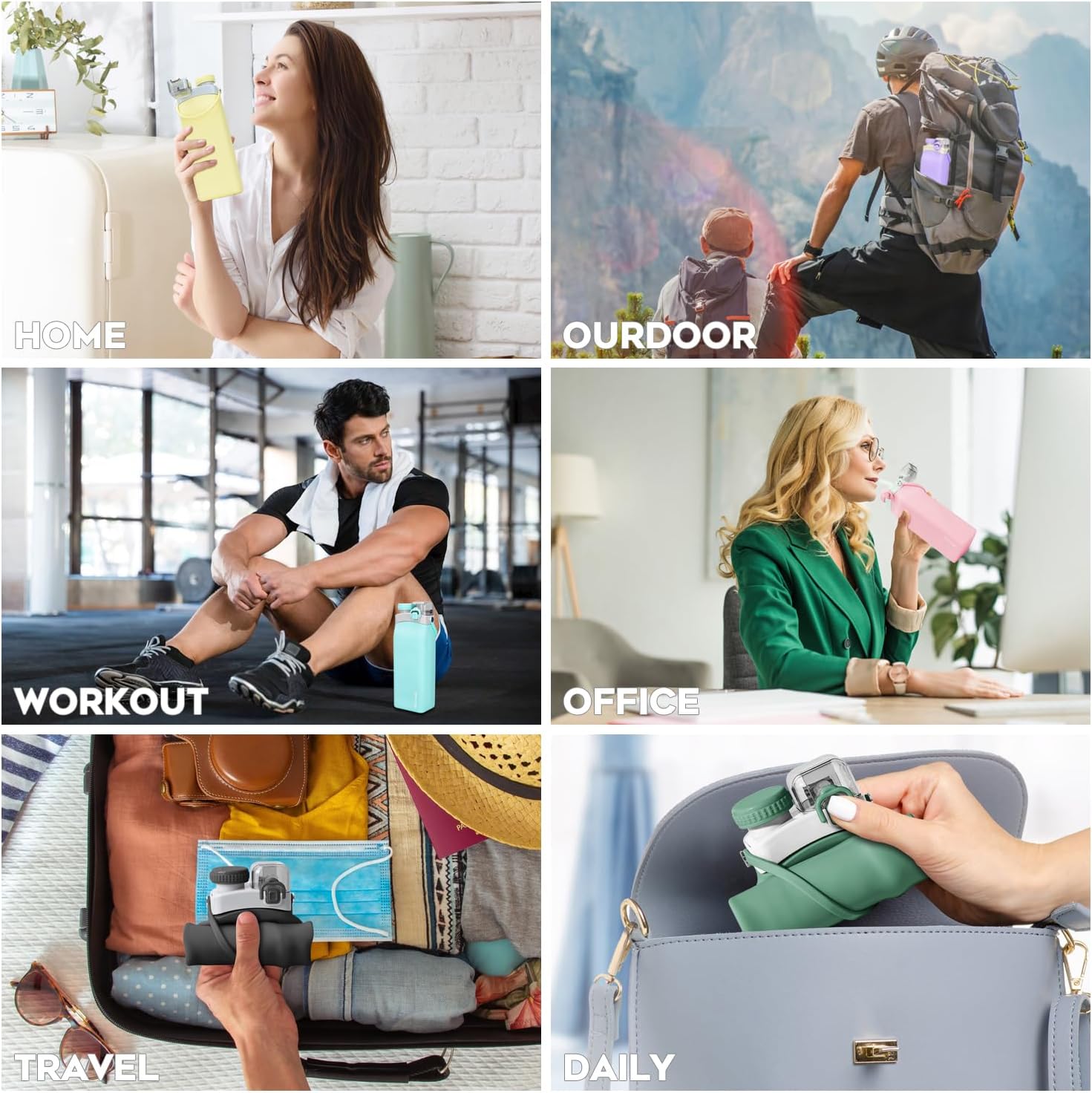 Collapsible Water Bottles, 20oz Silicone Reusable Water Bottle with Straw and Strap, Leakproof Foldable Sports Water Bottle for Travel Camping Running Hiking Gym, BPA Free - Image 6