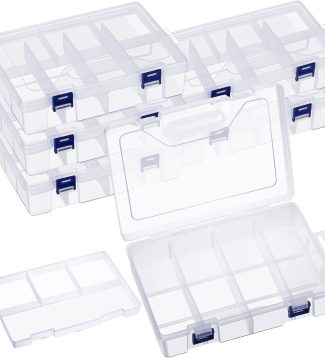 Honoson 6 Pack Fishing Tackle Box Organizer Storage Clear Fishing Box with Movable Tray Plastic Waterproof Compartment Organizer for Lure Container Craft Beads Jewelry