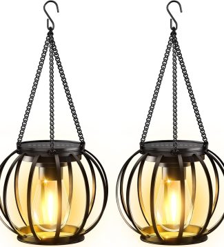 KOOPER Solar Lanterns Outdoor Lights, Upgraded Metal Solar Lantern, Brighter Hanging Solar Lights Outdoor Waterproof, Auto On/Off Solar Light for Yard Garden Patio Pathway Decor 2 Pack