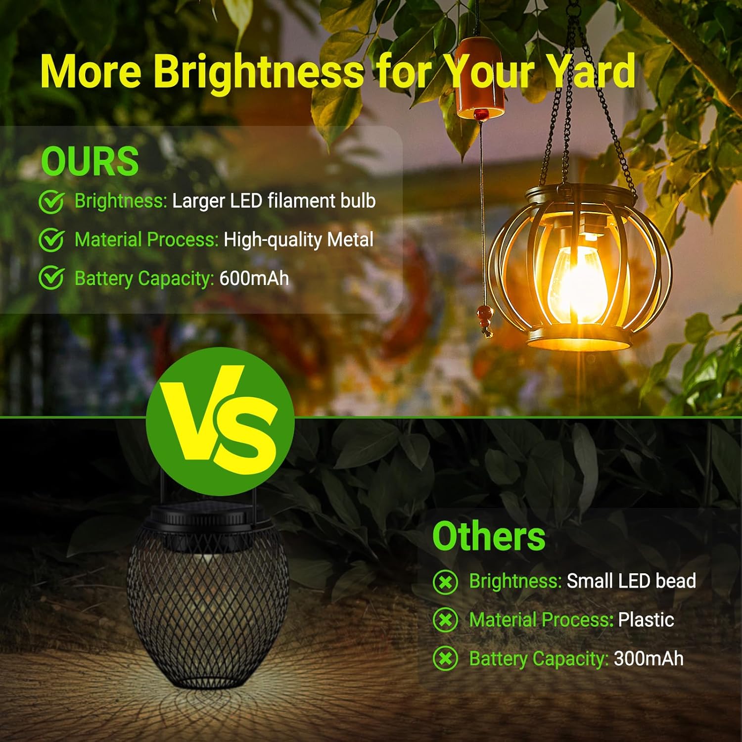 KOOPER Solar Lanterns Outdoor Lights, Upgraded Metal Solar Lantern, Brighter Hanging Solar Lights Outdoor Waterproof, Auto On/Off Solar Light for Yard Garden Patio Pathway Decor 2 Pack - Image 3