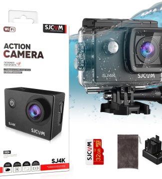 SJCAM SJ4000 Pro-Grade 4K Action Camera, 40MP 3-Axis EIS Stabilization Motorcycle Sport Camera, 170°FOV Waterproof Camera Underwater, 5X Zoom, Dual Batteries, 32G SD Card and Helmet Accessory Kit