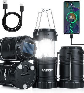 Wsky Solar Camping Lantern 4-Pack - Rechargeable LED Lights, Magnetic Base & Foldable Hanging Hook- Collapsible Lamp Battery Powered Perfect for Power Outages, Hiking, Campsites, Emergencies