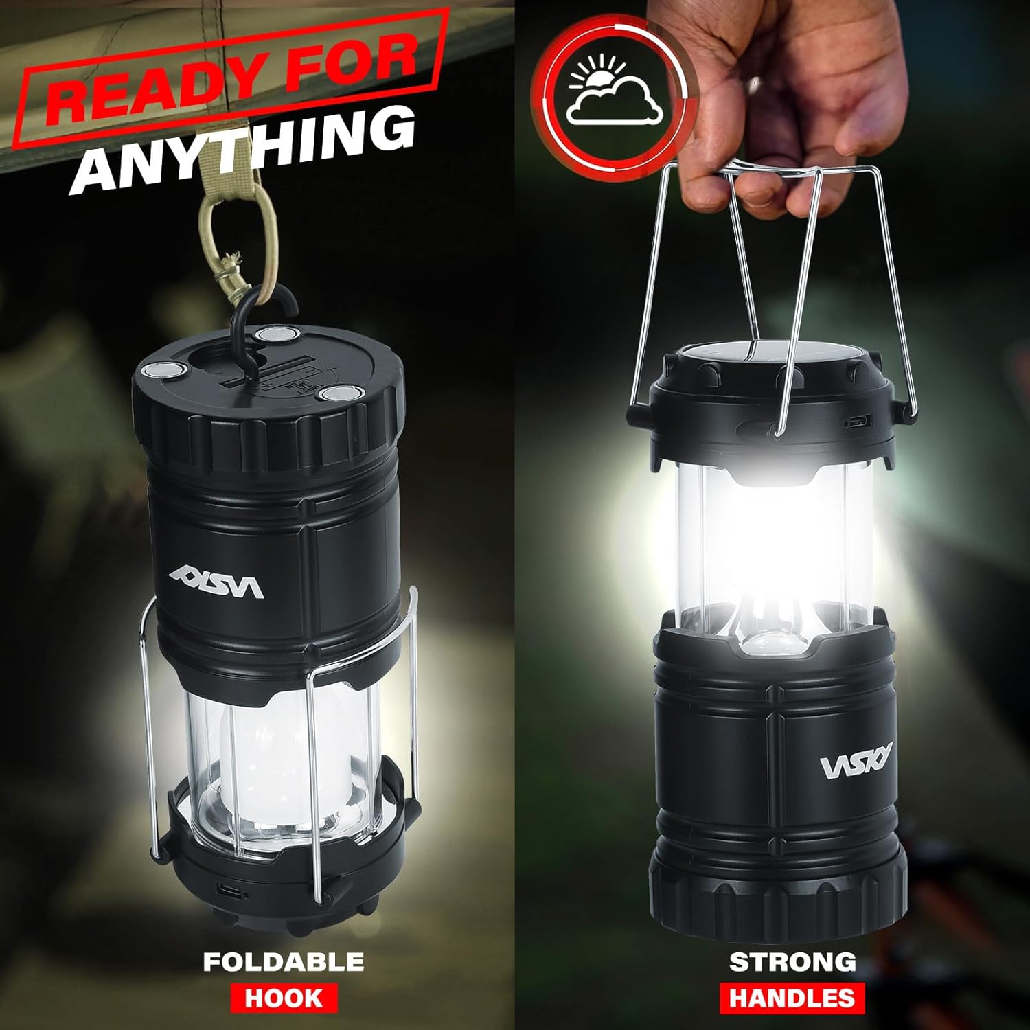 Wsky Solar Camping Lantern 4-Pack - Rechargeable LED Lights, Magnetic Base & Foldable Hanging Hook- Collapsible Lamp Battery Powered Perfect for Power Outages, Hiking, Campsites, Emergencies - Image 4