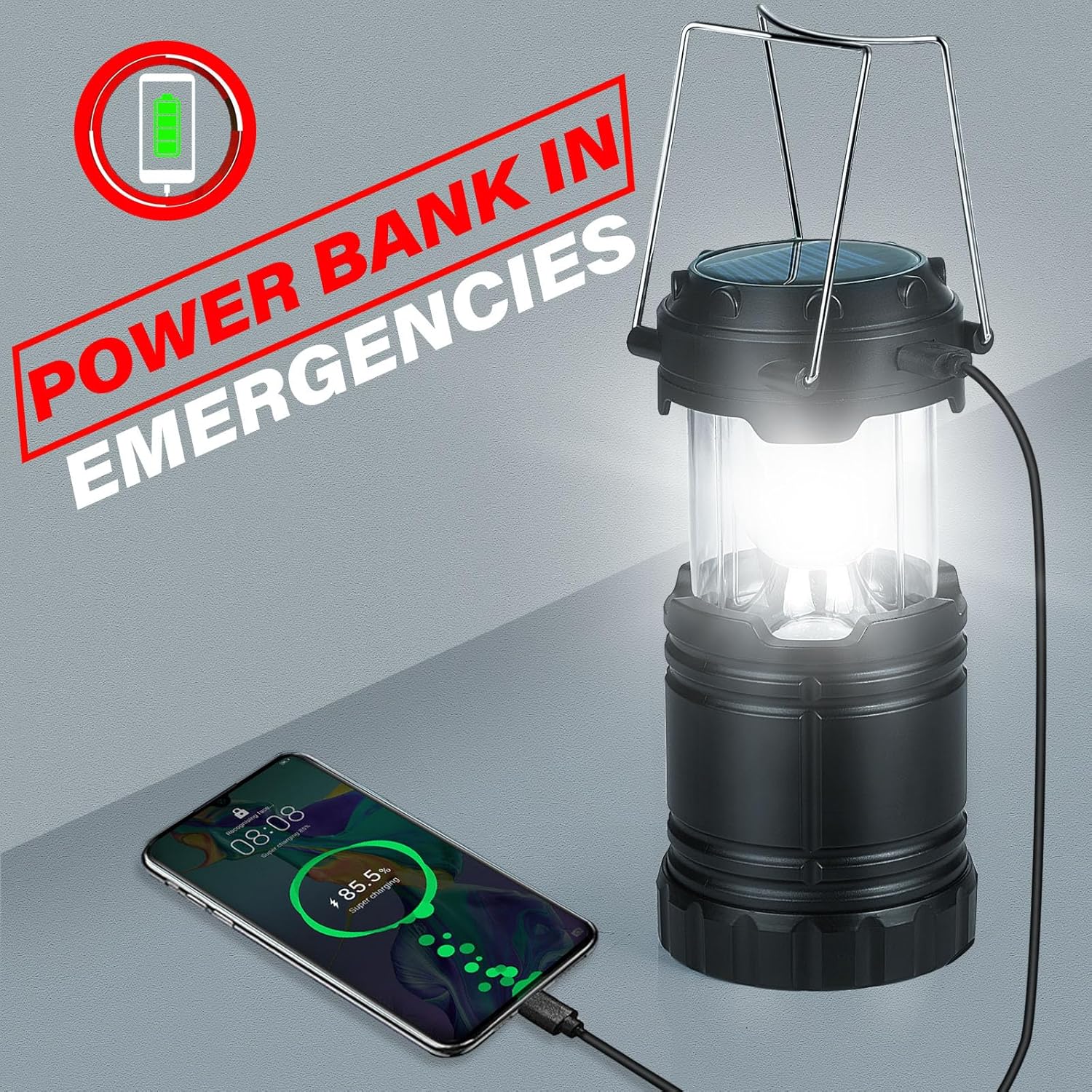 Wsky Solar Camping Lantern 4-Pack - Rechargeable LED Lights, Magnetic Base & Foldable Hanging Hook- Collapsible Lamp Battery Powered Perfect for Power Outages, Hiking, Campsites, Emergencies - Image 5