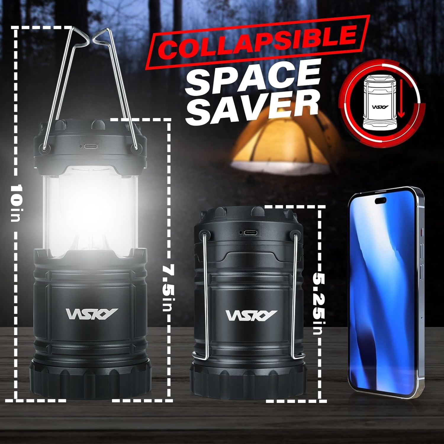 Wsky Solar Camping Lantern 4-Pack - Rechargeable LED Lights, Magnetic Base & Foldable Hanging Hook- Collapsible Lamp Battery Powered Perfect for Power Outages, Hiking, Campsites, Emergencies - Image 7